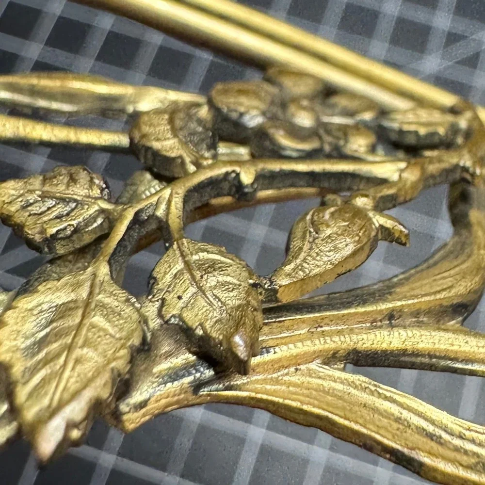 Vintage Art Nouveau Brass Floral Sash Buckle Ornate Lily Rose Edwardian Style